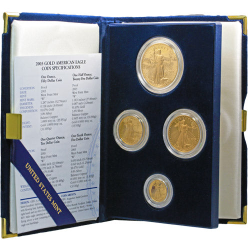 Exquisite 4-Coin Proof American Gold Eagle Set, Random Year, Box & CoA
