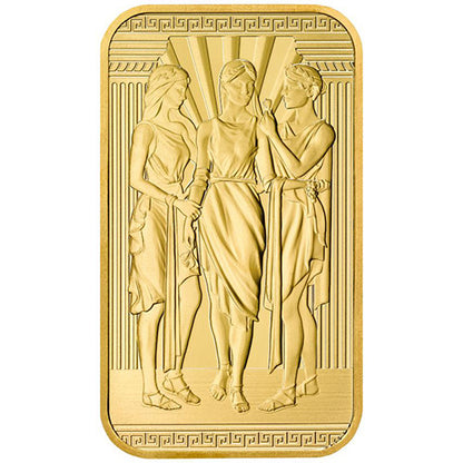 Stunning 1 oz Great Britain Three Graces Gold Bar, .9999 Fine, Royal Mint Engravers