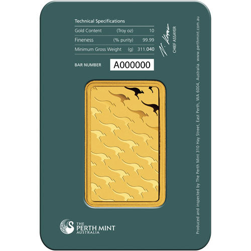 Premium 10 oz Perth Mint Gold Bar Pure .9999 Fine Bullion Classic Assay