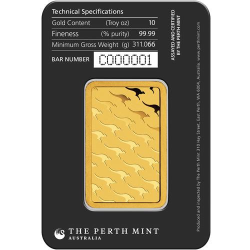 Premium 10 oz Perth Mint Gold Bar with Assay - Investment Grade Bullion