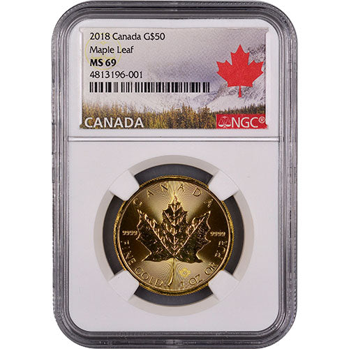 2018 1 oz Canadian Gold Maple Leaf: .9999 Pure Bullion Coin, Brilliant Uncirculated