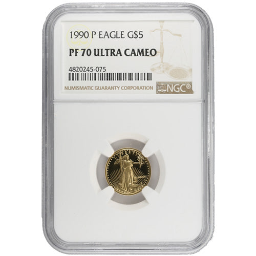 Rare 1990-P 1/10 oz Proof American Gold Eagle Coin with Original Box & CoA