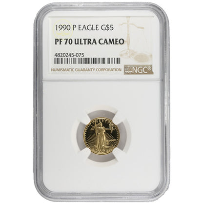 Rare 1990-P 1/10 oz Proof American Gold Eagle Coin with Original Box & CoA