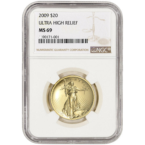 2009 Ultra High Relief Gold Double Eagle Coin, NGC MS69, 1 oz Pure Gold