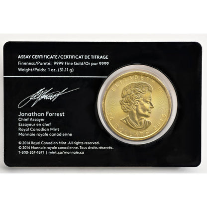 2015 1 oz Canadian Gold Maple Leaf Coin .9999 Pure Bullion Investment
