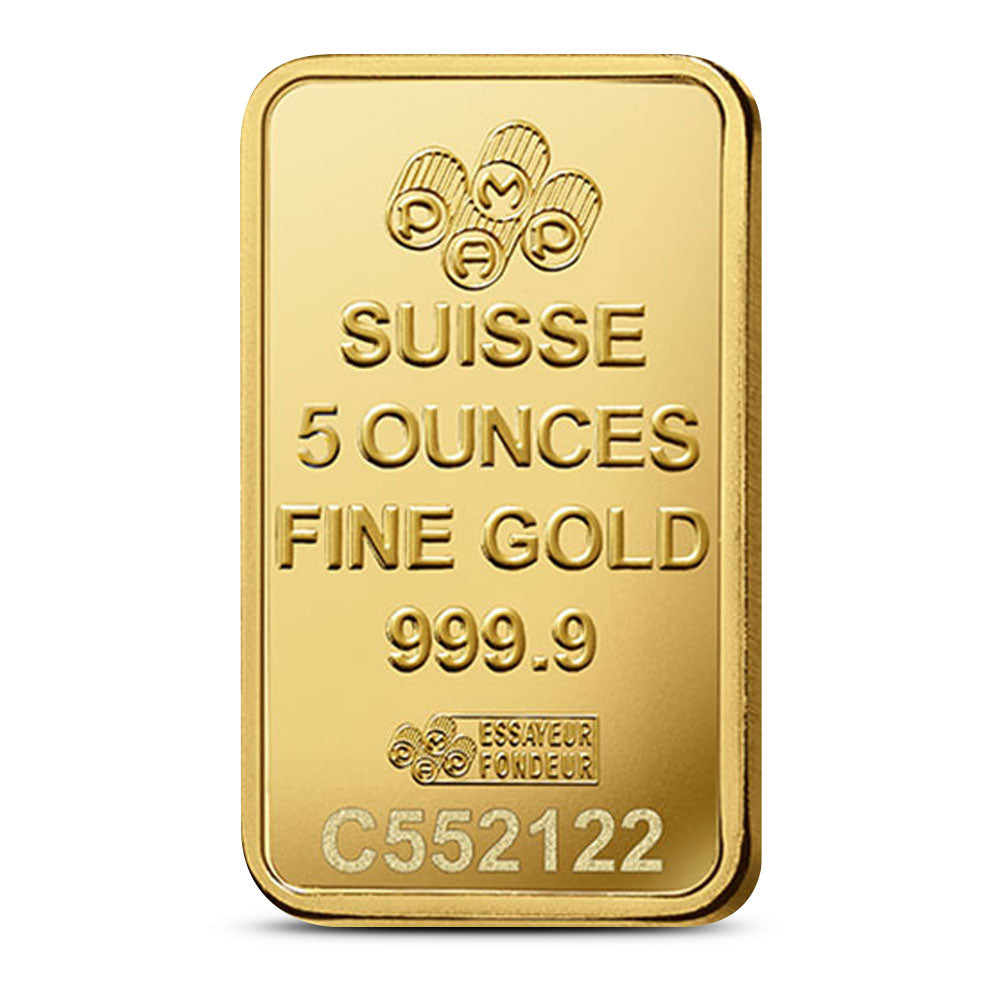 5 oz PAMP Suisse Fortuna Veriscan Gold Bar .9999 Fine Bullion