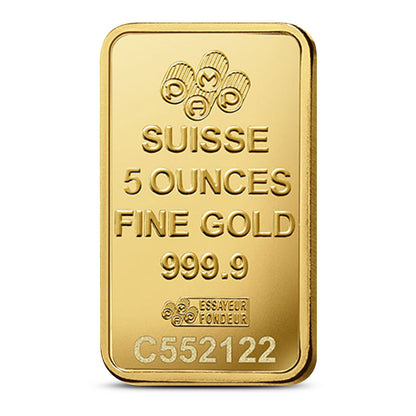5 oz PAMP Suisse Fortuna Veriscan Gold Bar .9999 Fine Bullion