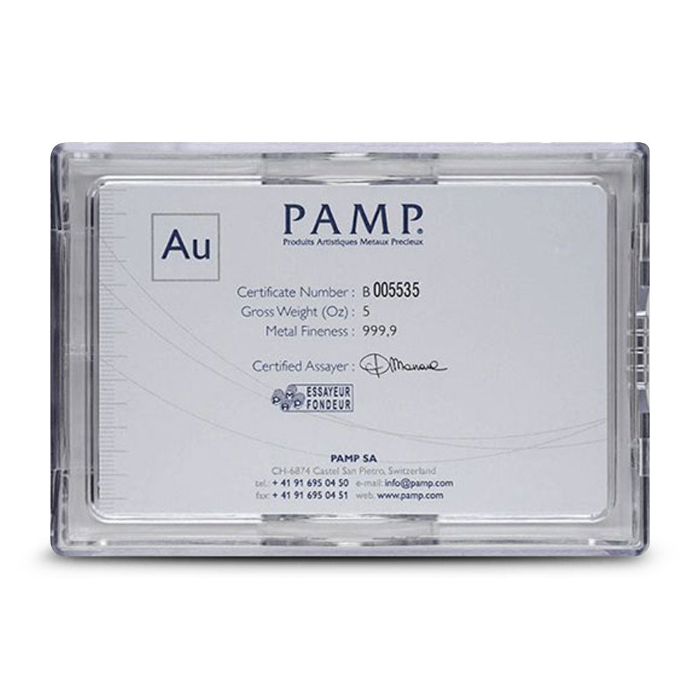 5 oz PAMP Suisse Fortuna Veriscan Gold Bar .9999 Fine Bullion