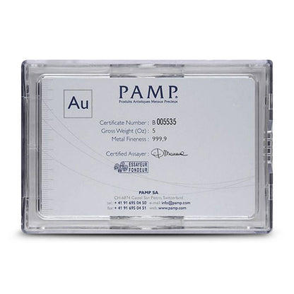 5 oz PAMP Suisse Fortuna Veriscan Gold Bar .9999 Fine Bullion
