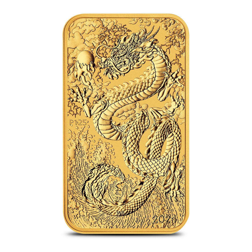 2024 Australian Rectangular Gold Dragon Coin - 1 oz .9999 Pure BU