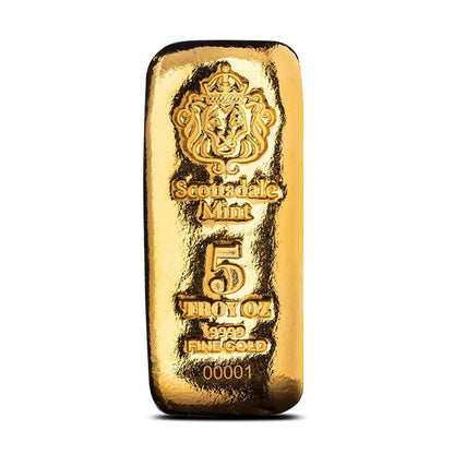 Premium Scottsdale Mint 5 oz Cast Gold Bar .999 Fine Bullion Investment