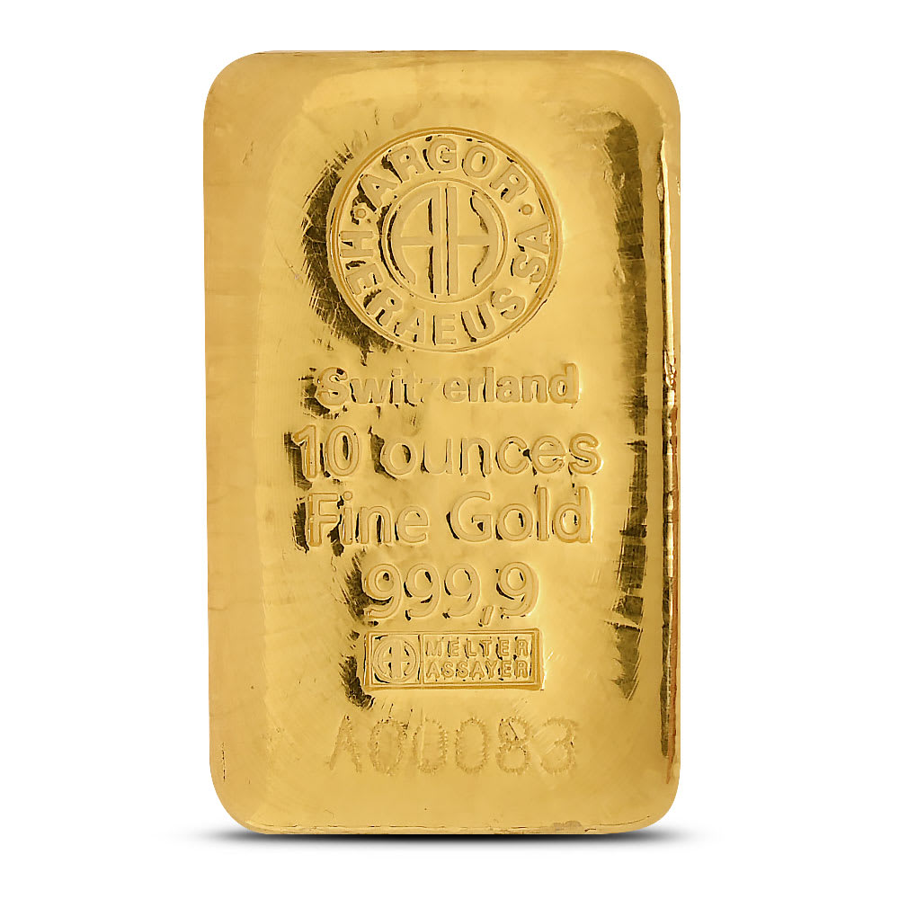 Premium 10 Ounce Argor Heraeus .9999 Fine Gold Cast Bar Investment