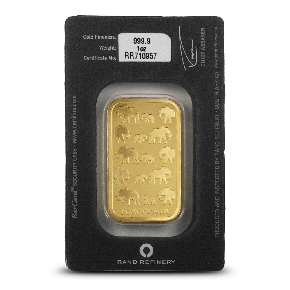 1 oz Rand Refinery .9999 Pure Gold Bar Black Assay Card