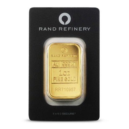 1 oz Rand Refinery .9999 Pure Gold Bar Black Assay Card