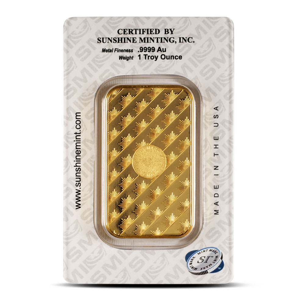 Premium 1 Ounce Sunshine Minting Gold Bar: .9999 Pure Investment Grade Gold