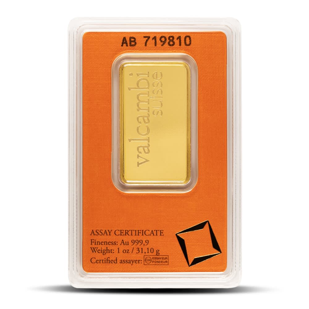 New 1 Ounce Valcambi Suisse .9999 Pure Gold Bar with Assay Card