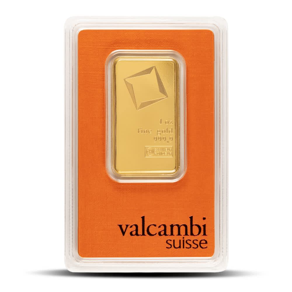 New 1 Ounce Valcambi Suisse .9999 Pure Gold Bar with Assay Card