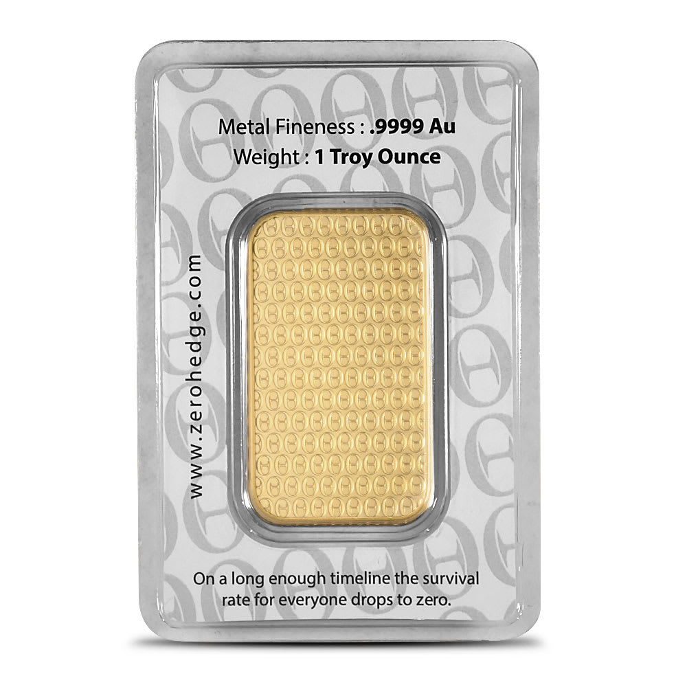 Authentic 1 Oz ZeroHedge .9999 Fine Gold Bar with Assay Card