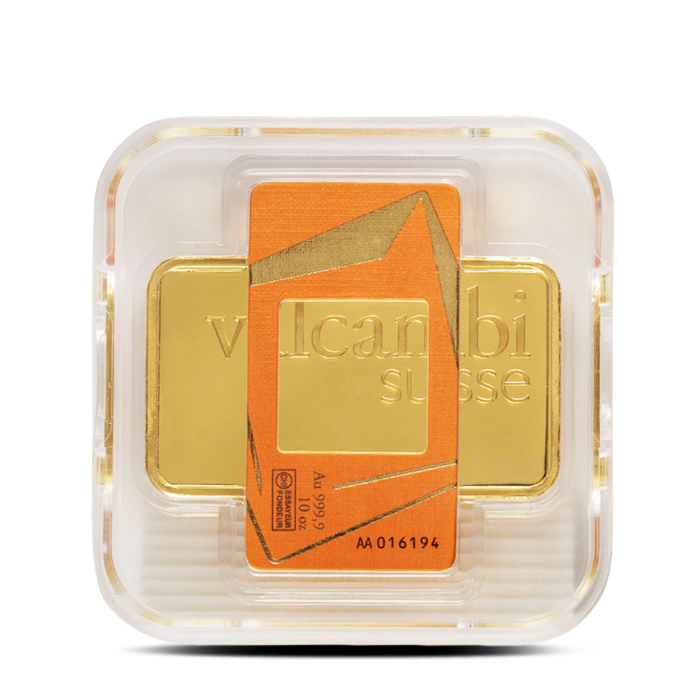 Premium 10 oz Valcambi Suisse .9999 Fine Gold Bar with Certified Assay Card