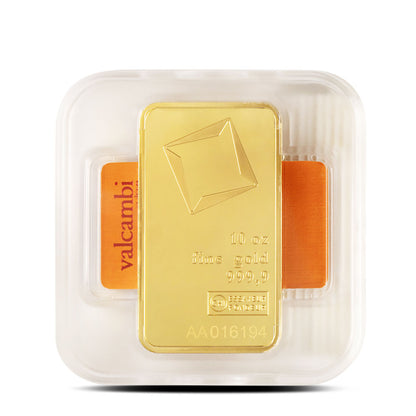 Premium 10 oz Valcambi Suisse .9999 Fine Gold Bar with Certified Assay Card