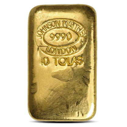Shimmering 3.75 oz 10 Tolas Gold Bar, .999 Fine, Varied Mint Bullion