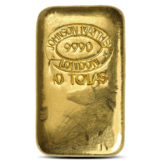 Shimmering 3.75 oz 10 Tolas Gold Bar, .999 Fine, Varied Mint Bullion