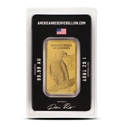 Premium 1 oz American Reserve .9999 Pure Gold Bar with Assay Card