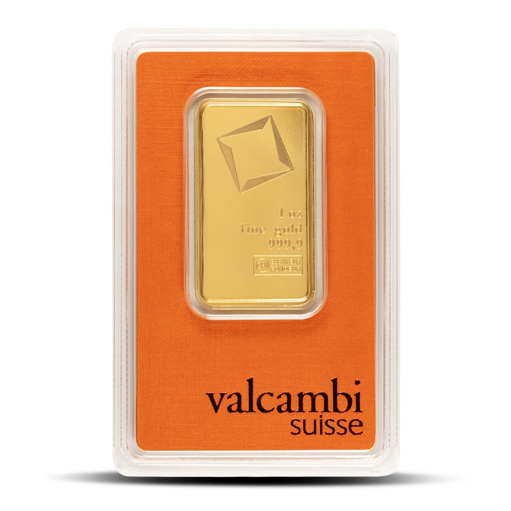 New 1 Ounce Valcambi Suisse .9999 Pure Gold Bar with Assay Card