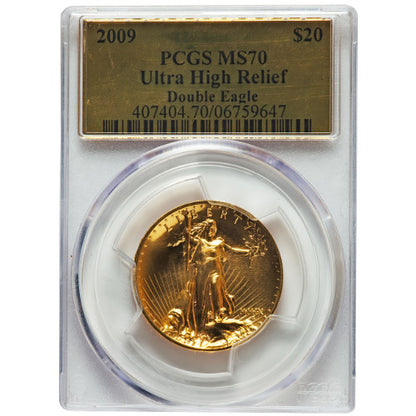 2009 Ultra High Relief Gold Double Eagle Coin PCGS MS70 Certified 1 oz 24k
