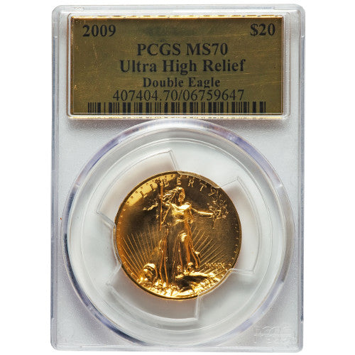 2009 Ultra High Relief Gold Double Eagle Coin PCGS MS70 Certified 1 oz 24k