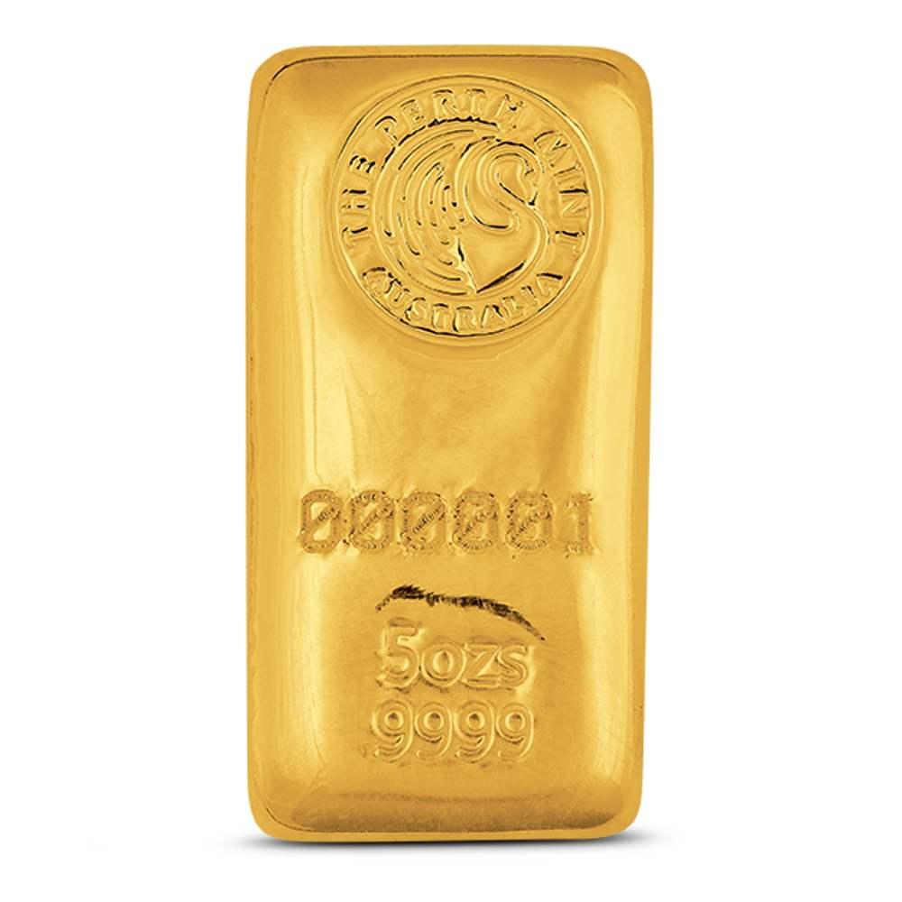 Premium 5 Ounce Perth Mint Cast Gold Bar - High Purity .9999 Bullion